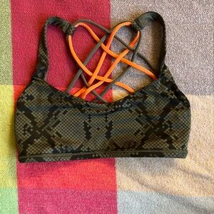 Snake Print Sports Bra with Orange Straps
